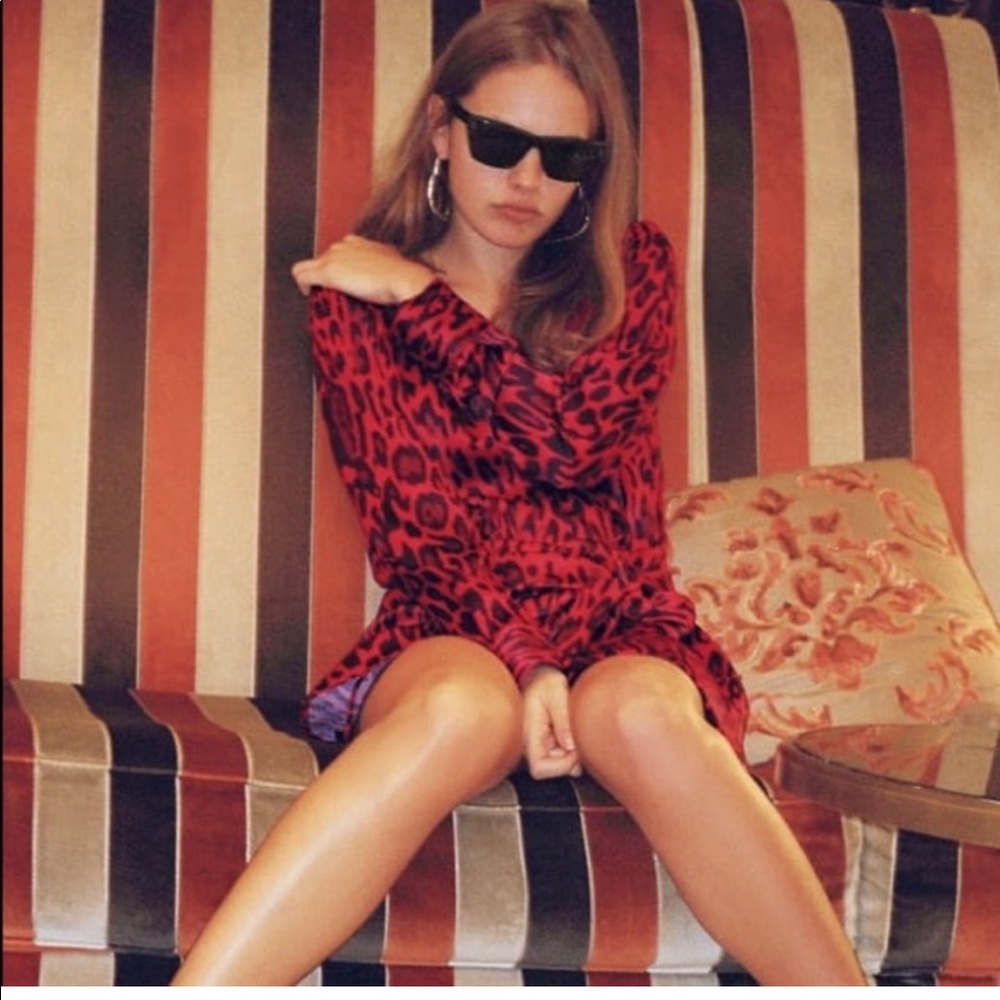 NWT Zara Satin Effect Print Dress Red size L